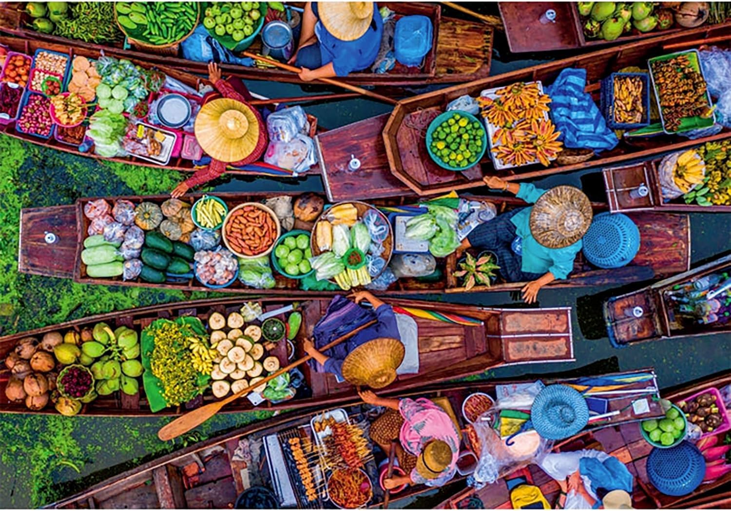 Clementoni Puzzle Floating Market 1000 Teile Erwachsene - HQ Collection - 70 x 50 cm - Anspruchsvolles Puzzle 14-99 Jahre - 39882