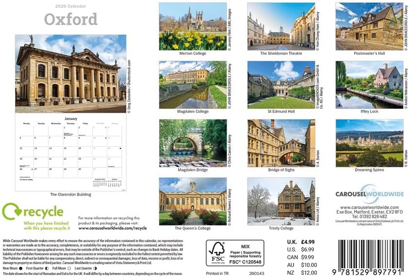 Carousel Worldwide, Oxford 2026 A5 Wall Calendar