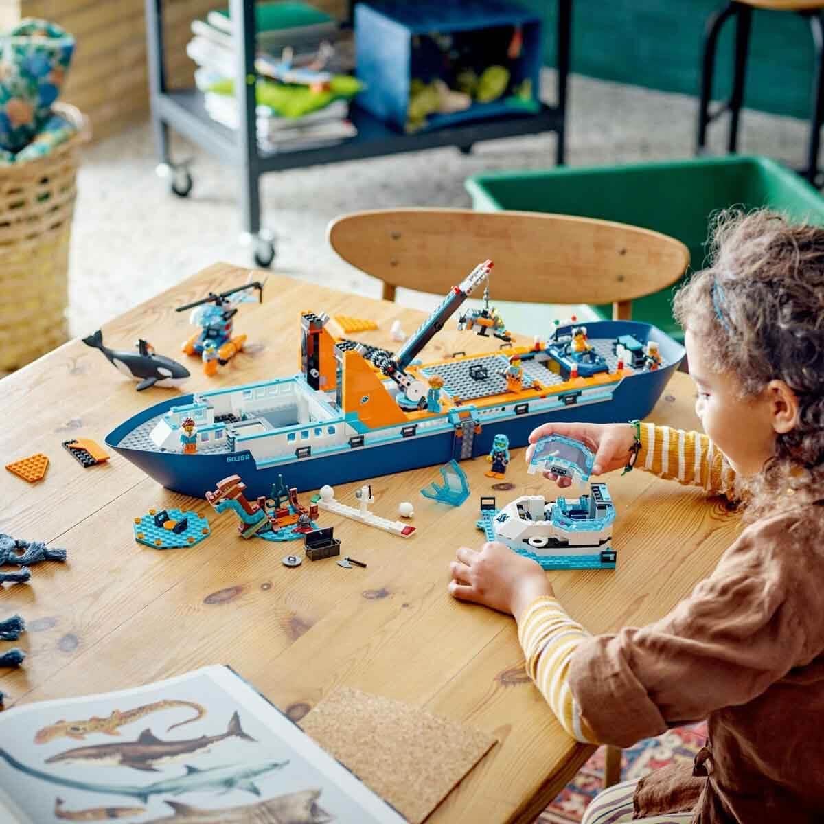 LEGO 60368 City Arctic Explorer Ship, Large Toy Boat that Floats with a Helicopter, Dinghy, Sub, Viking Shipwreck, 7 Minifigures and an Orca Figure, Gift for 7+ Year Old Kids, Boys, Girls