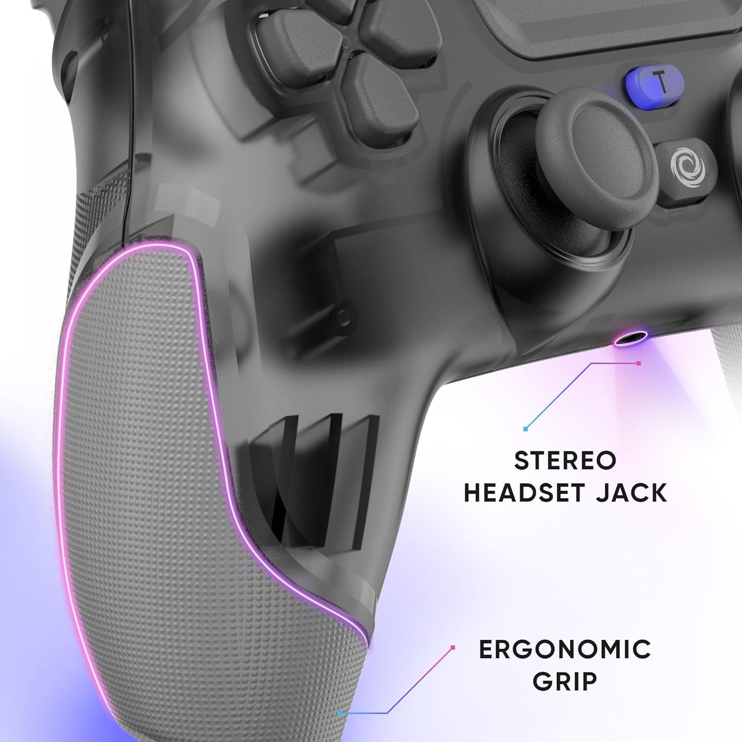 Oniverse Wireless Controller for PS4 PS3 PC ANDROID iOS, Stereo Headset Jack, Adjustable Vibrations, touchpad, macro back buttons, Turbo mode, Wake up, 6 Axis sensor - Revolt (Mercury Grey