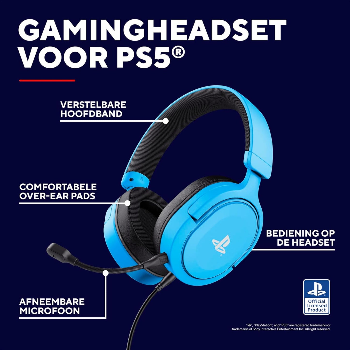 Trust Gaming GXT 498B Forta Gaming Headset for PS5 / PS4, 1.2m Cable, 50mm Drivers, 3D Audio, Detachable Microphone, Wired Over-Ear Headphones with Mic, Blue