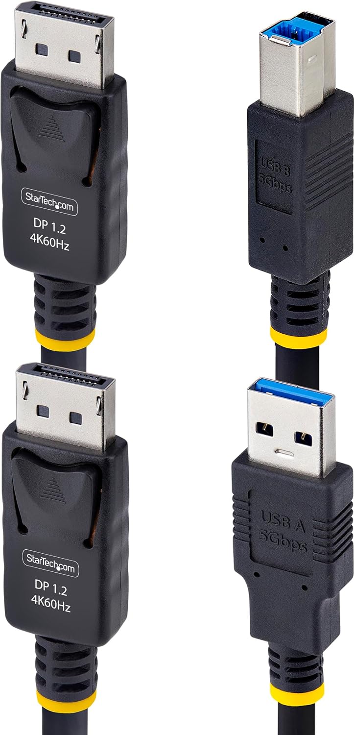 StarTech.com Câble KVM DisplayPort de 1,8m et USB 5Gbps, 4K 60Hz, Câble Combo à Compatibilité Universelle pour Switchs KVM