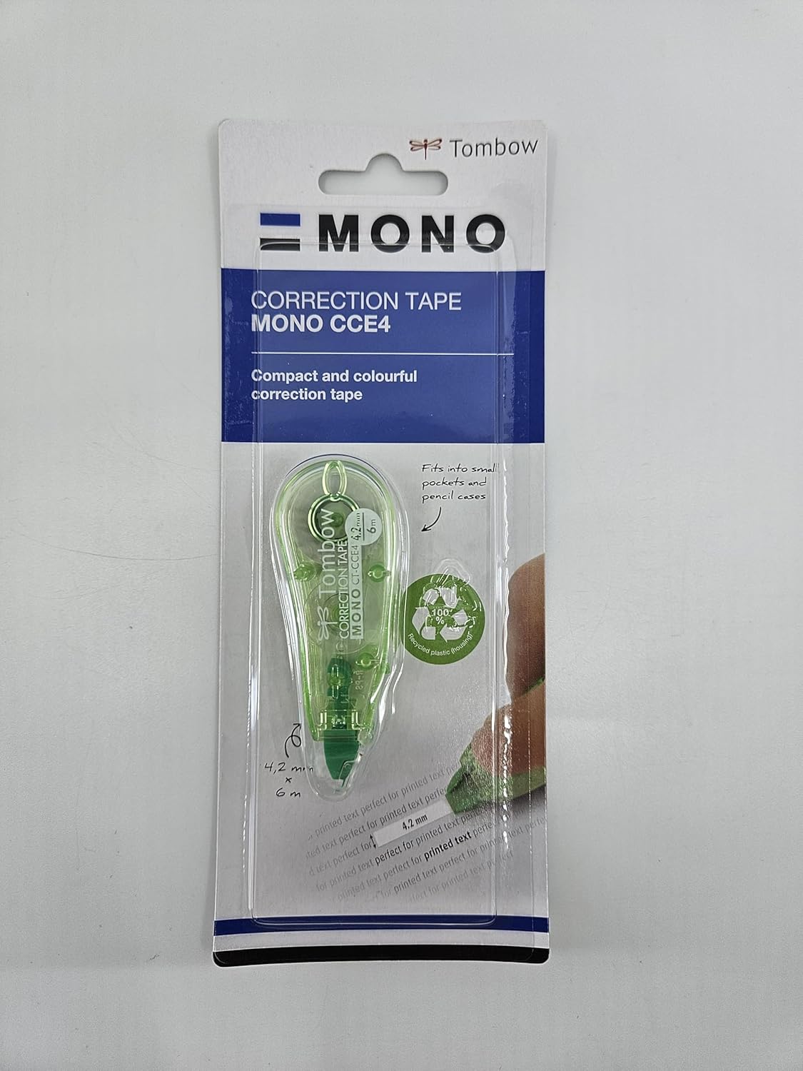 Tombow - MONO CCE | Mini Cinta Correctora Blanca de Secado Inmediato - 1 Unidad - Cobertura Plástica Color