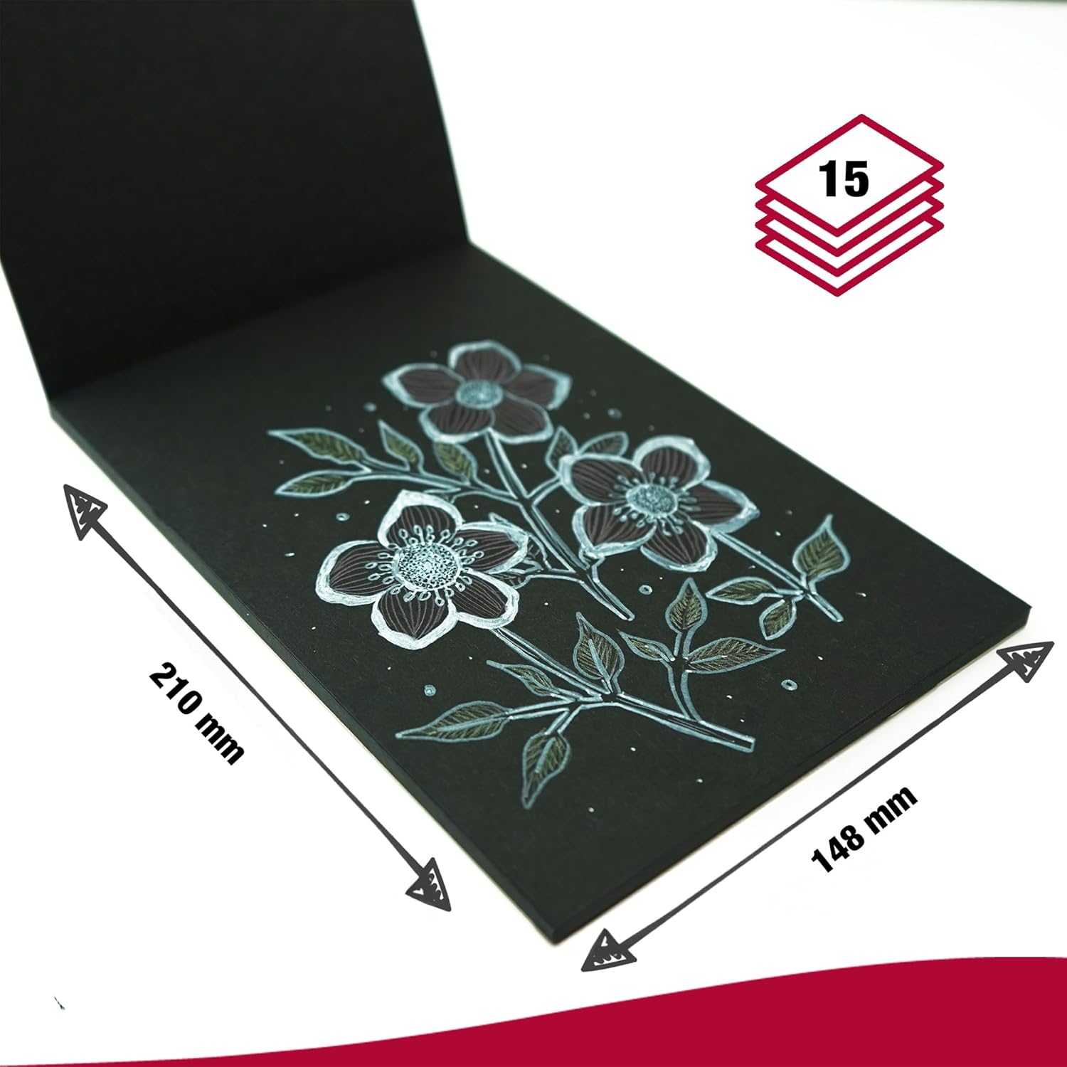 Tombow Black Paper Drawing Pad DIN A5 15 Sheets 250 g/m² Mixed Media Acid Free pH Neutral Black