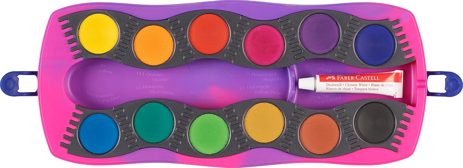 FABER-CASTELL 125035 - Wasserfarbkasten Connector Einhorn mit 12 Farben inkl. Deckweiß Tube und Aufkleber