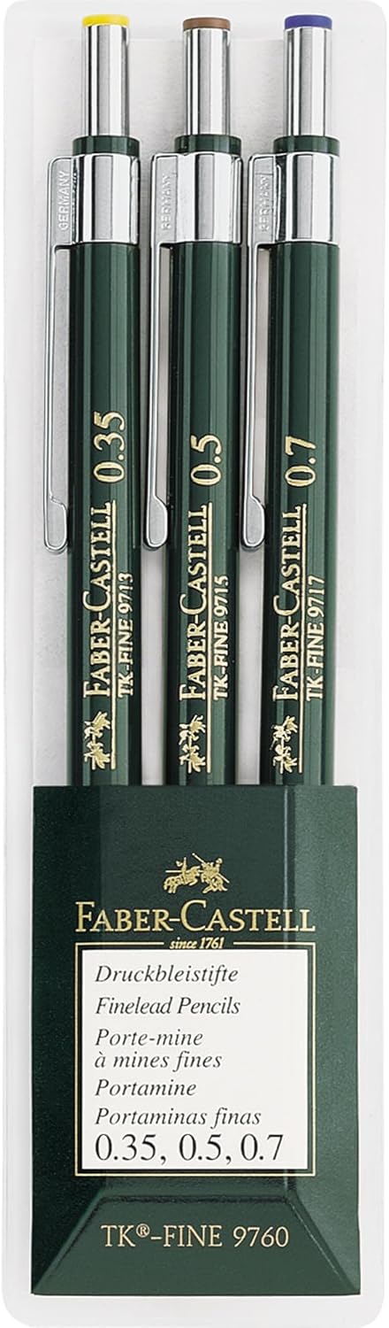 Faber-Castell Miscellaneous Tk-Fine 9713 Mechanical Pencil, 0.35/0.5/0.7mm, Wallet Of 3Black, Wallet Of 3 - 0.35, 0.5, 0.7mm