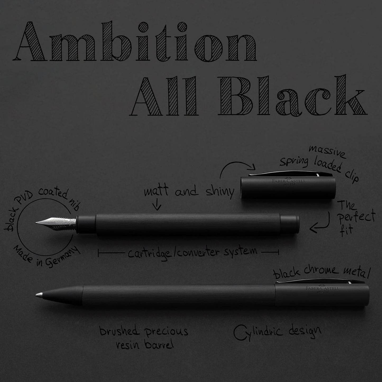 FABER-CASTELL Ambition All Black 147150 Fountain Pen Nib Width M Black