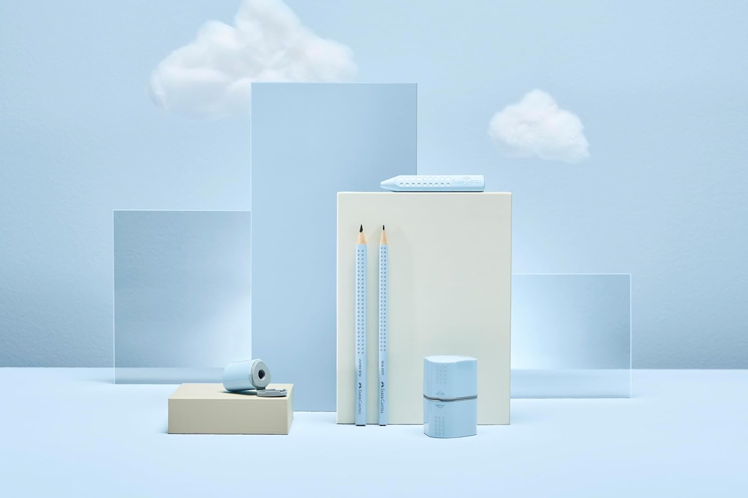 FABER-CASTELL 580084 Pencils Set Sky Blue 3-Piece with Jumbo Pencil B, Sharpener and Eraser