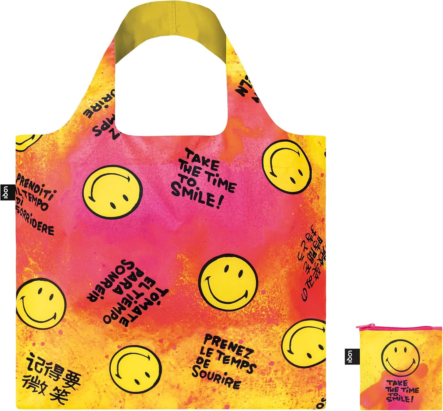 LOQI Museum Smiley Reusable Shopping Bag, Time to Smile Collectors Edition, One Size, Yelow (SM.TS