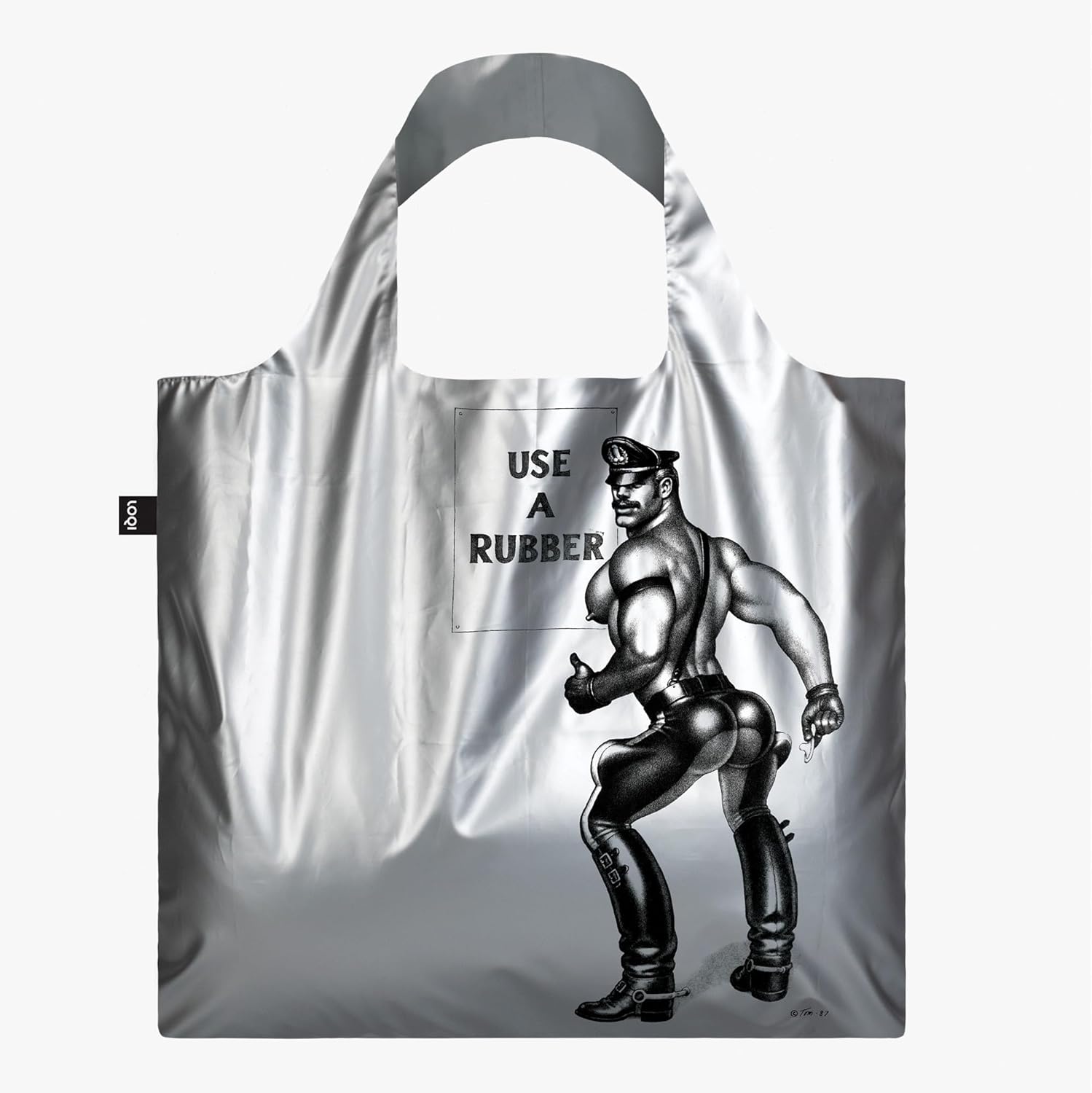 LOQI TOM OF FINLAND Use a Rubber Silver Metallic Bag, Silver, M, Silver, M, Contemporary, silver, M, Contemporary