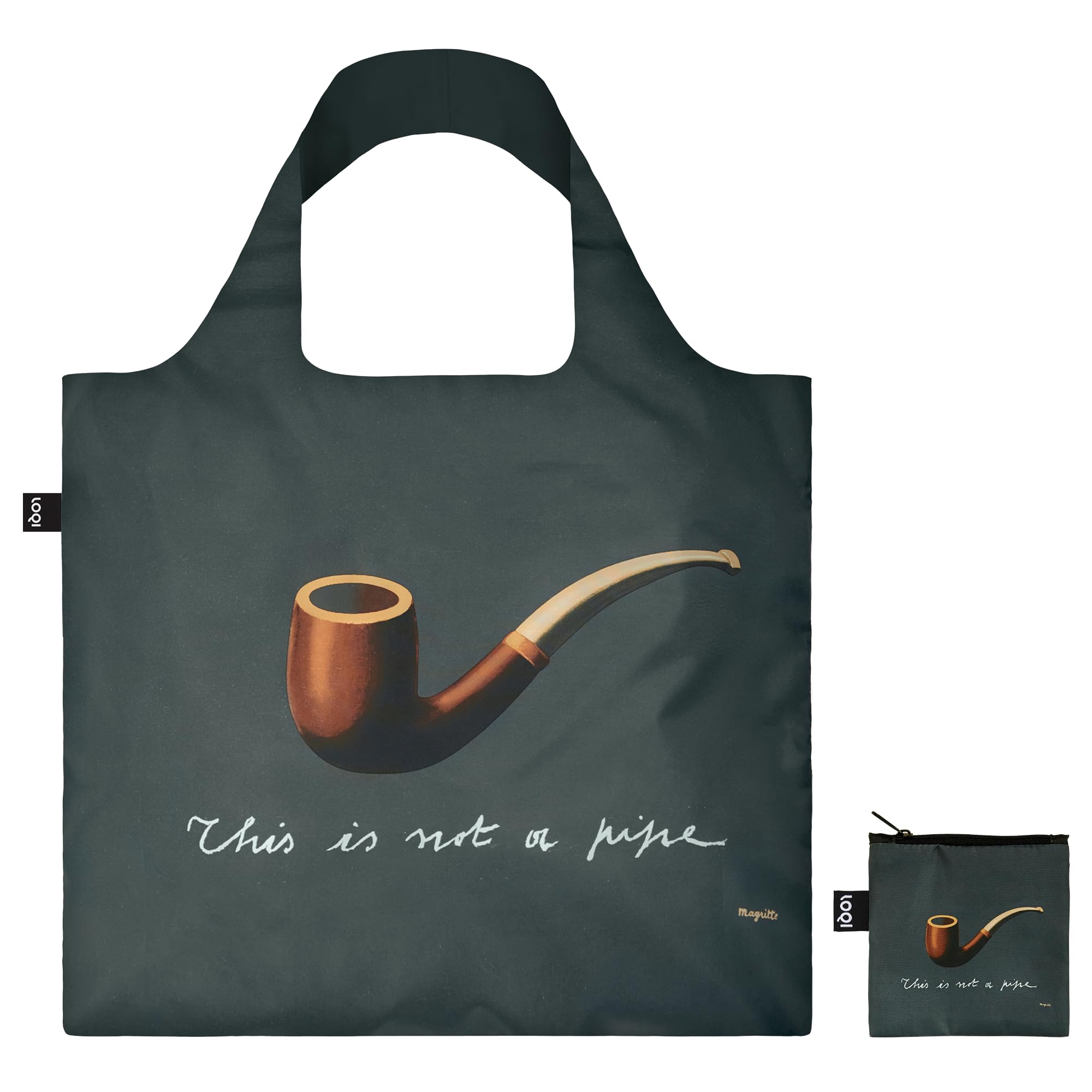 LOQI RENE MAGRITTE The Treachery of Images Recycled Bag, Black, Grey, Black, Grey, Contemporary, black/grey, Contemporary