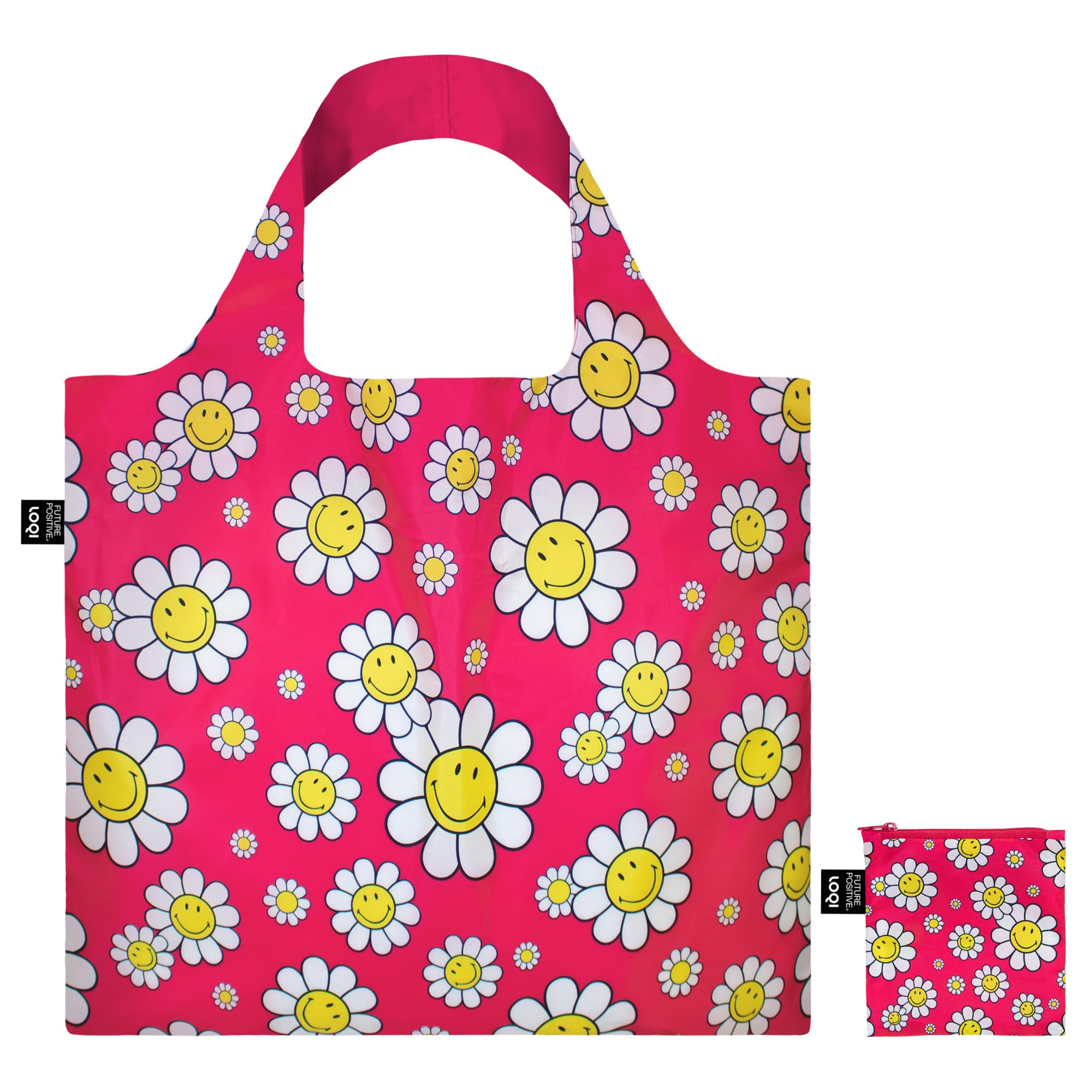 LOQI Smiley Flowers Raspberry Recycled Bag, raspberry