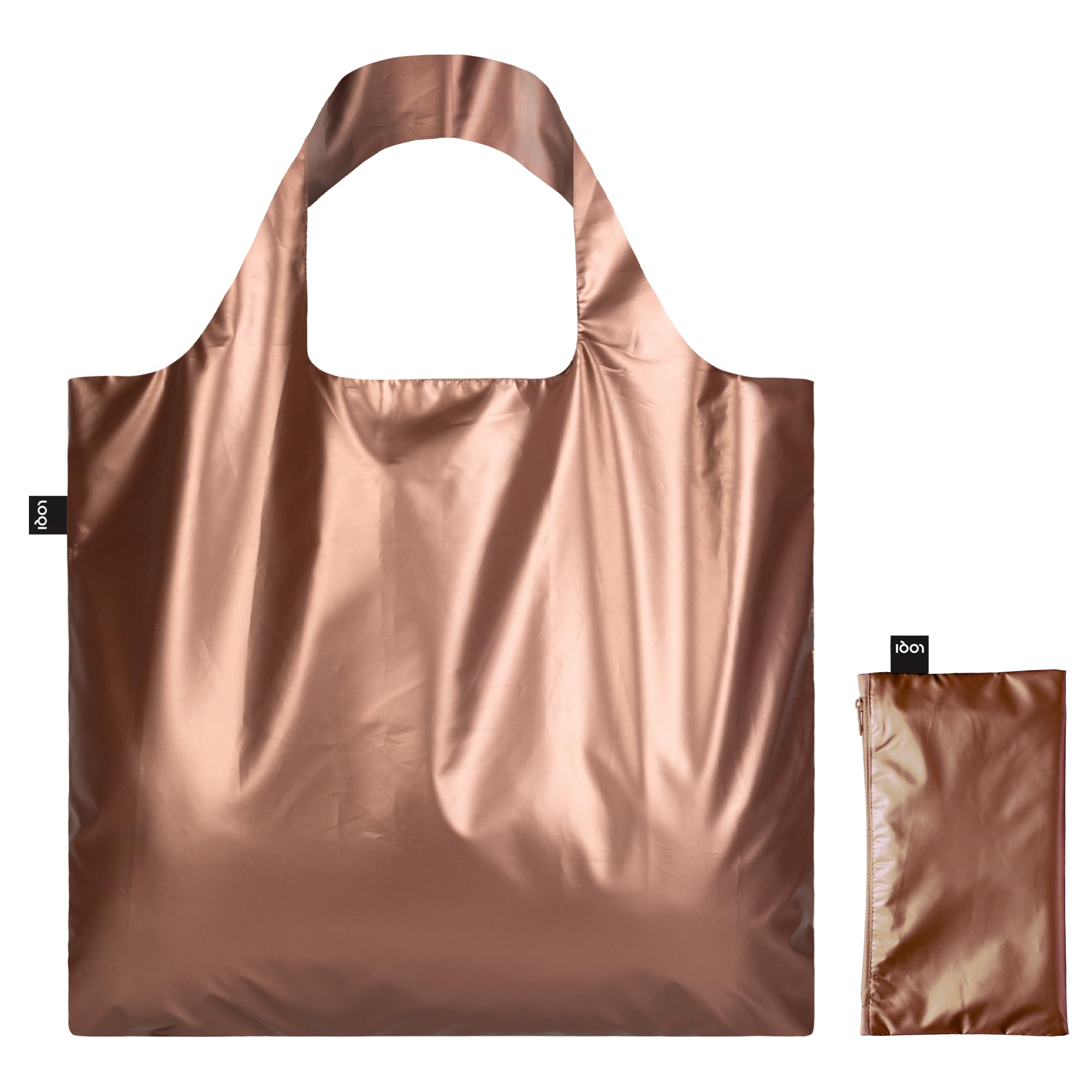 LOQI METALLIC Rose Gold Bag with Zip Pocket