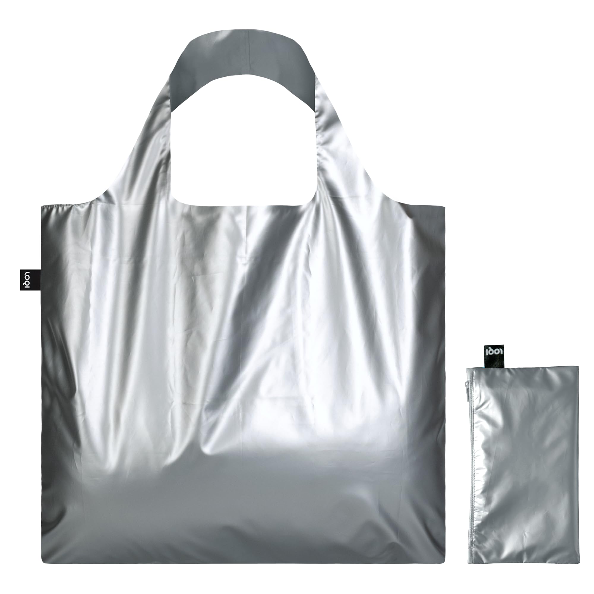 LOQI Metallic silver bag with zip pocket, Silver (Silver), Silver (Silver), Contemporary