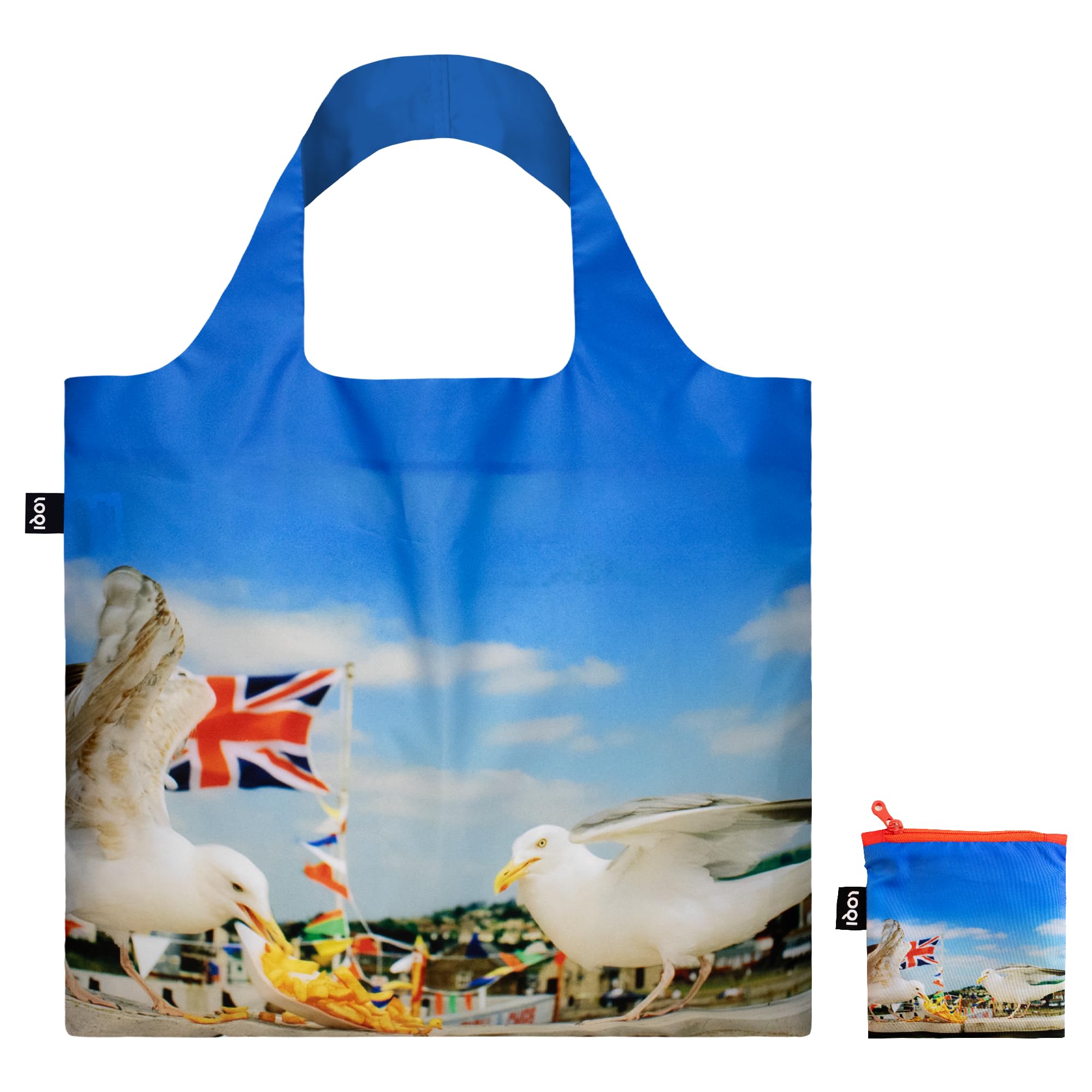 LOQI Martin Parr Seagulls Eating Chips Recycled Bag, black, Large