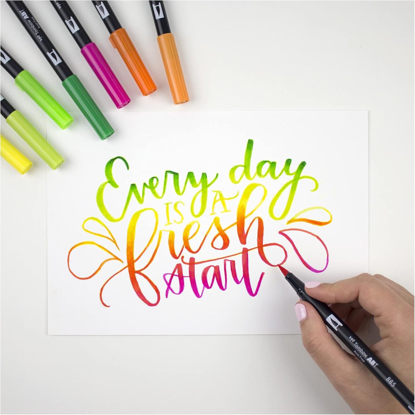 Tombow ABT Dual Brush Pen, ABT-803, pen with two tips, perfect for hand lettering and bullet journaling, water colourable, pink punch