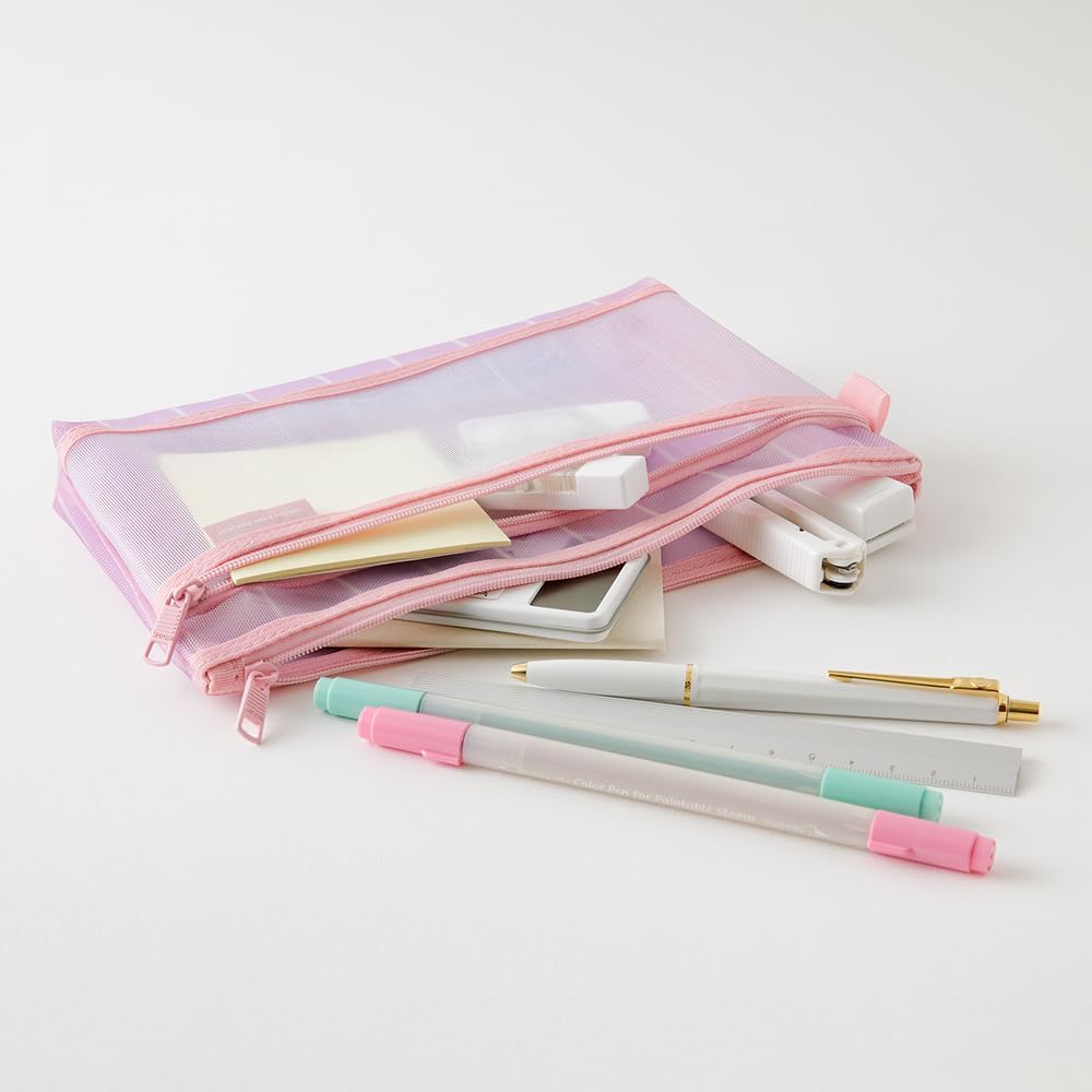 Midori 41851006 Mesh Stripe Pattern Purple Pen Pouch