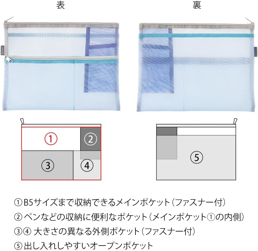 Midori Pen & Tool Pouch <B5> Mesh Light Blue