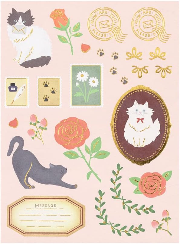 Designphil Midori Letter Set Collage Cat Pattern, White, A5, Classic