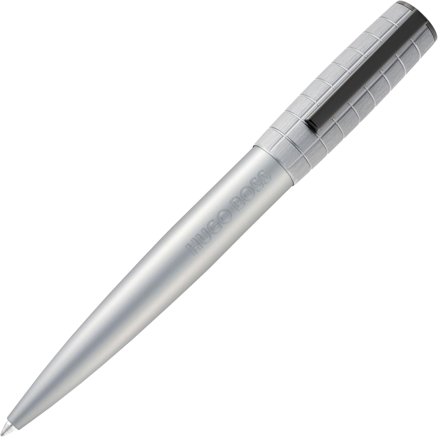BOSS HUGO Ballpoint Pen Arche Bauhaus Design Writing Instrument Twist Mechanism Elegant Brass Aluminium Body Luxury Ballpoint Pen with Gift Box (HSK5744) (Light Grey)
