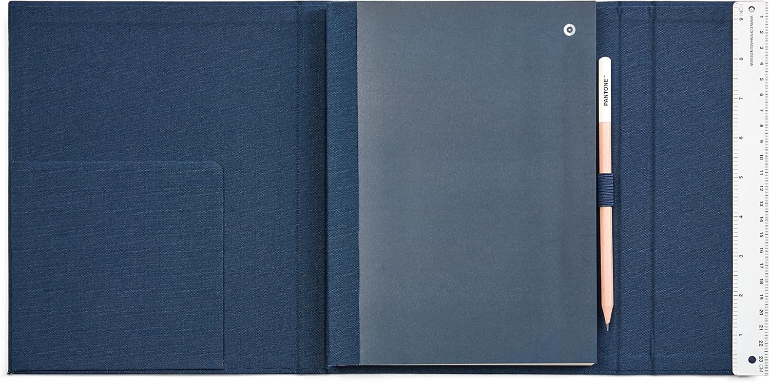 Pantone 19-4122 Notebook with Pen and Ruler, 160 Pages, External Dimensions LxWxD: 240 x 190 x 20 mm, Dark Blue