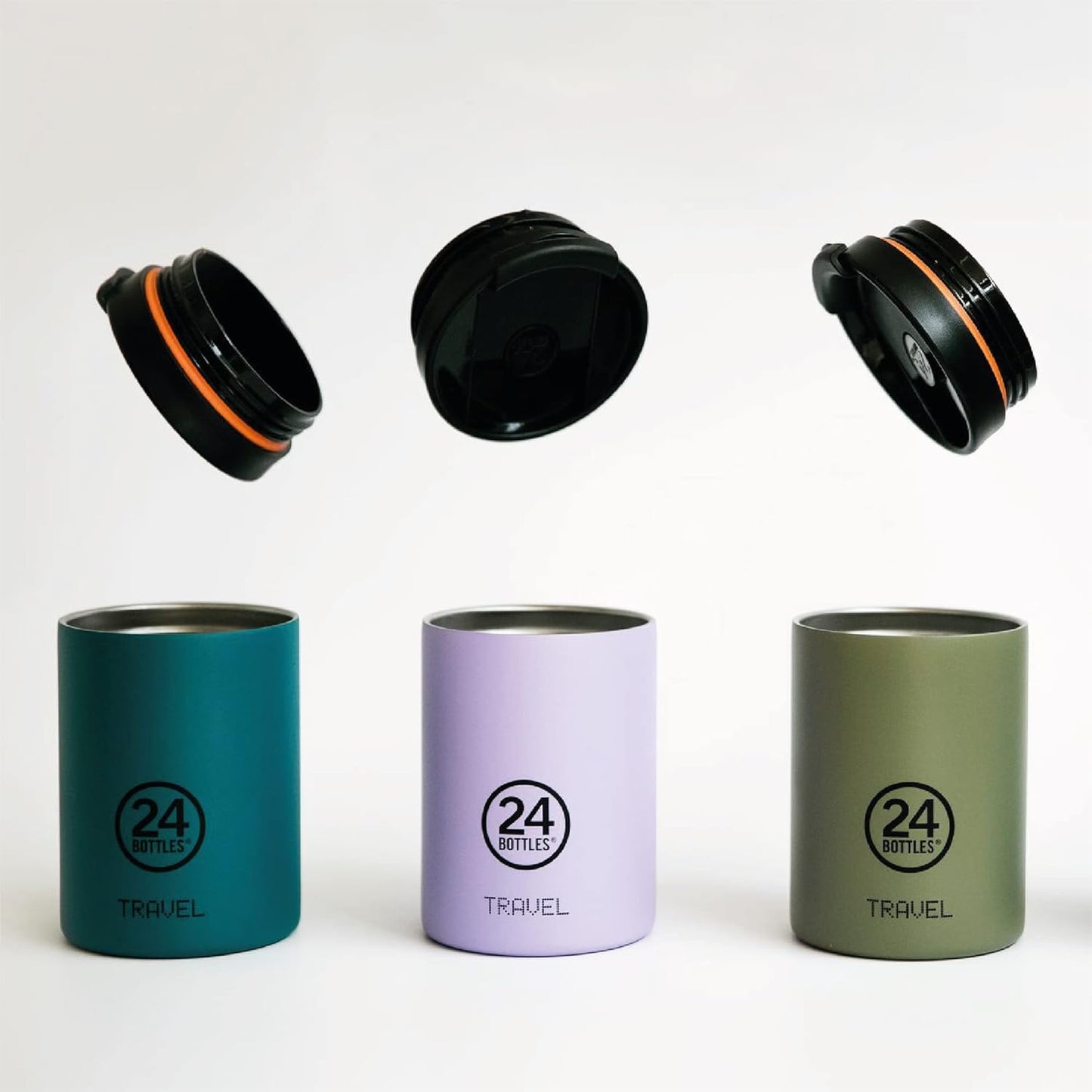 24Bottles Thermal Travel Mug | Stainless Steel Thermos Cup BPA | 12Hours Cold 6Hours Hot | Travel Tumbler | Original Italian Design - Tuxedo Black 600ml