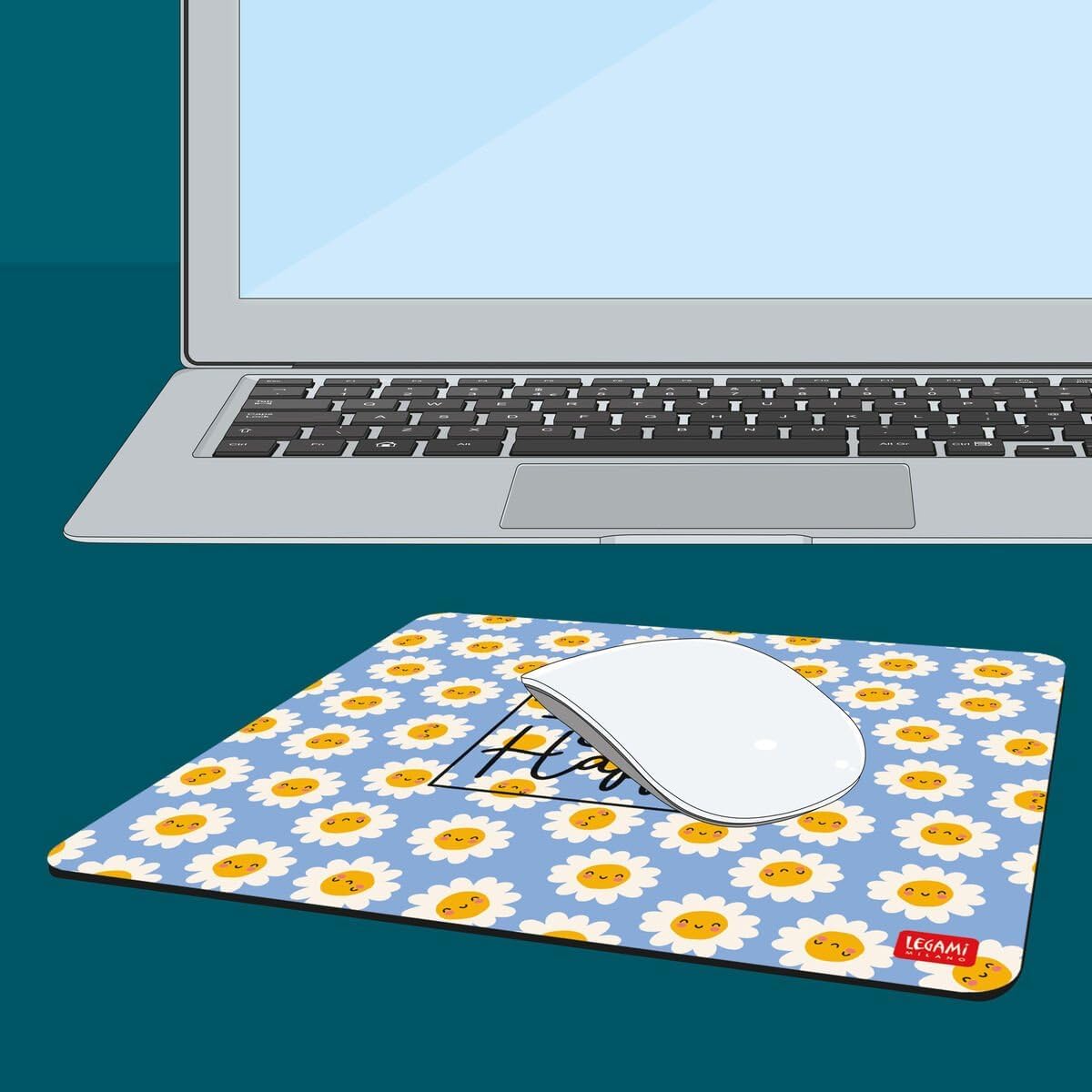 Legami - Mouse Pad, Daisy Theme, Mousepad with Dustproof and Anti-Glare PVC Surface, Non-Slip Rubber Base, 22.3 x 23.3 cm