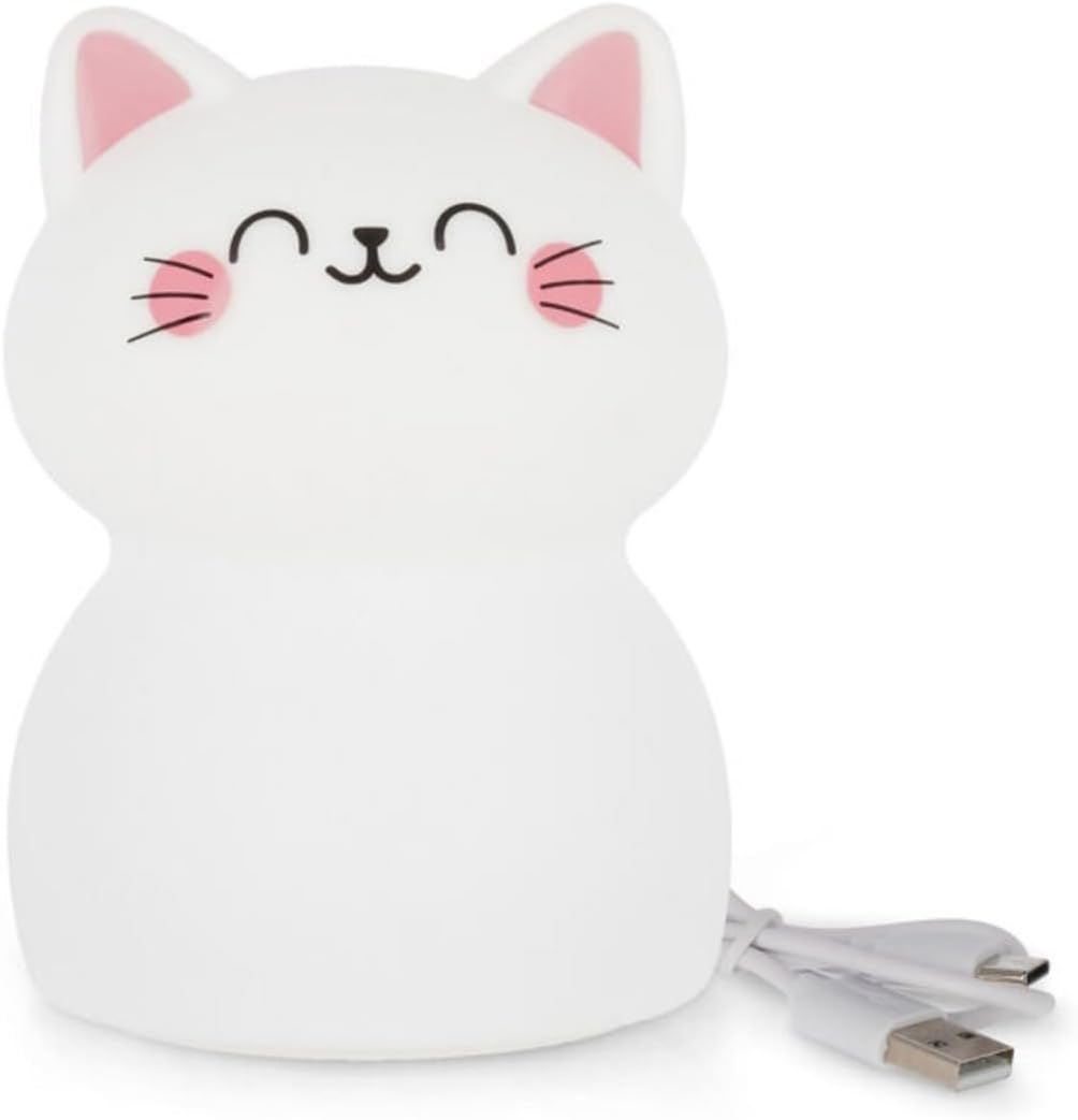 LEGAMI Kitty Night Light - Soft Dreams Rechargeable, White with Pink Accents, Plastic, Silicone