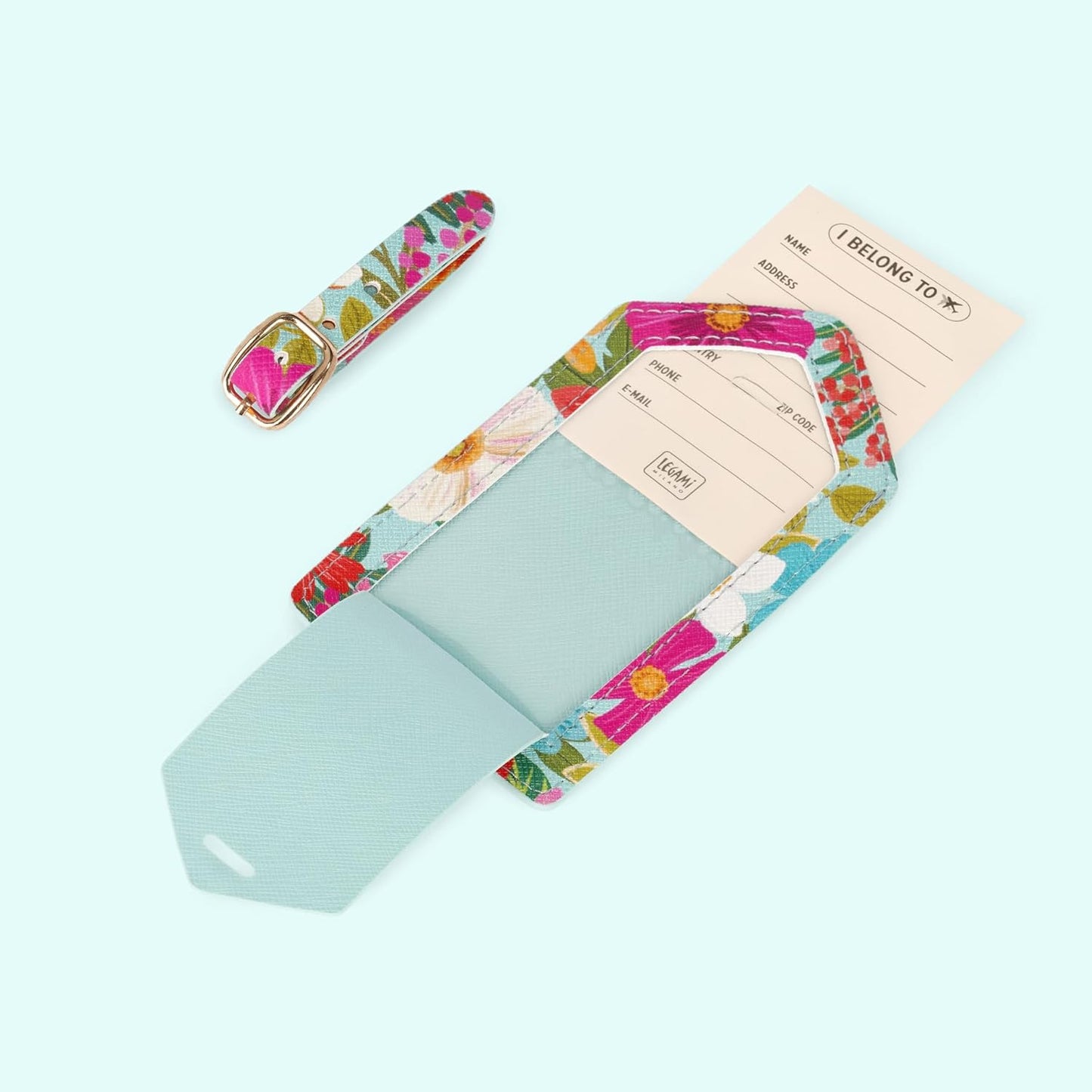 LEGAMI Luggage Tag, Flowers, Multicolor, PU Leather & Microfibre, 6.8cm x 17cm x 1cm
