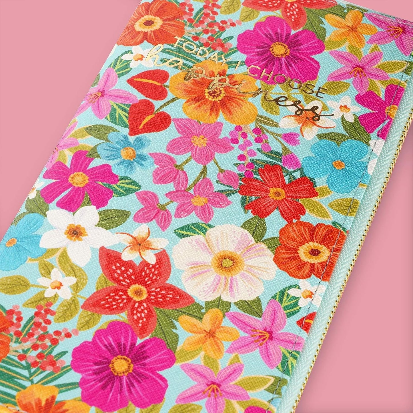 Legami - Flower Travel Document Holder Passport ID Card Holder RFID Blocking 4 Large Pockets 7 Small Pockets Zip Closure 11 x 24 x 3 cm Flowers Theme, Turquoise, L, Casual