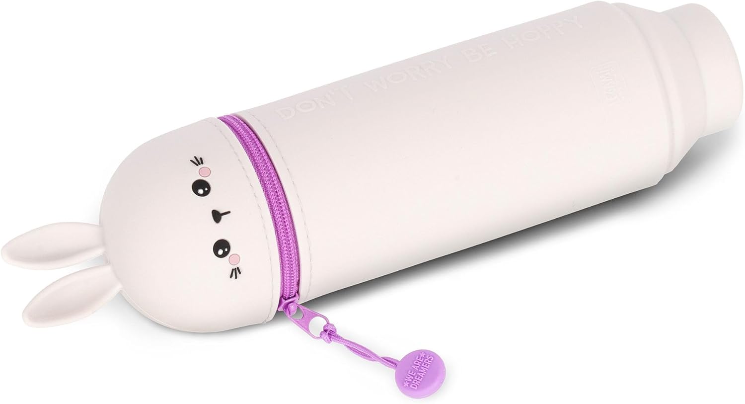 Legami - 2 in 1 Soft Silicone Kawaii Bunny Pencil Case - Zipper Closure, Silicone, Pens Crayons Markers, H 18.5 cm