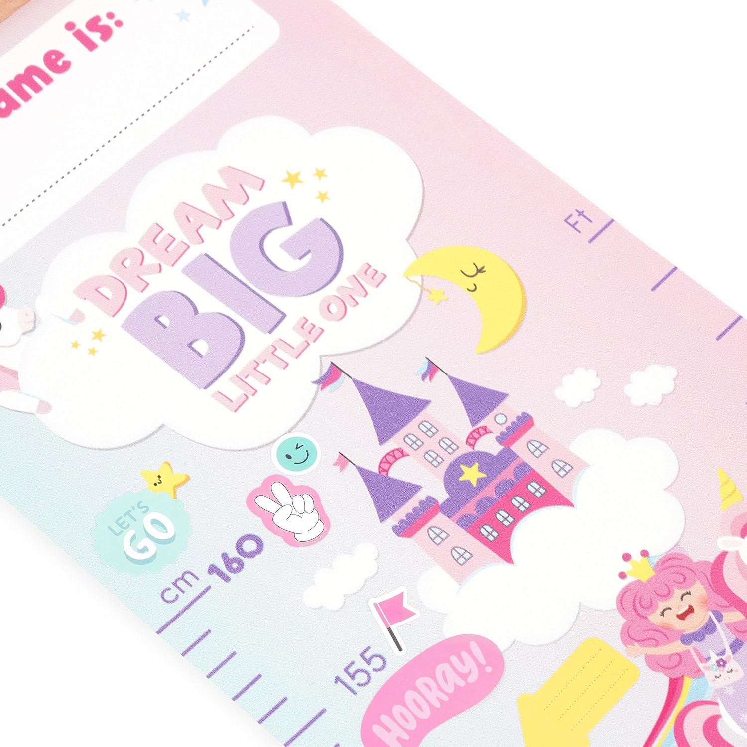 Legami - Metro de pared Dream Big Little One, metro colgante para medir la altura de los niños, hasta 160 cm, 41 pegatinas incluidas, con listones de madera, tema Unicorn