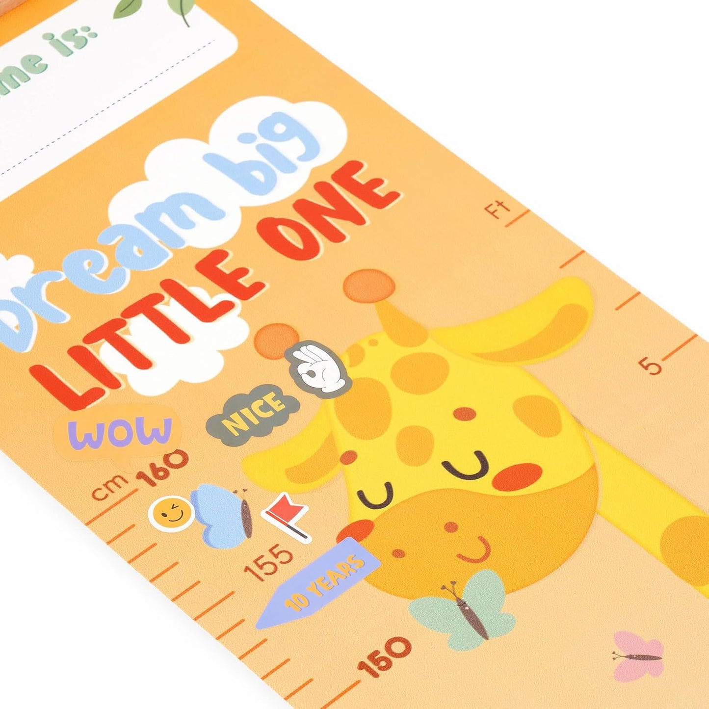 Legami - Dream Big Little One Height Hanging Height Chart for Children up to 160 cm 41 Stickers with Wooden Strips Giraffe