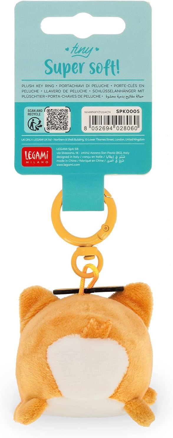 Legami - Super Soft! Corgi Theme Keychain, Plush Keychain, Pendant with Engraved Message and Zinc Carabiner, 7 x 11 cm, Orange, S