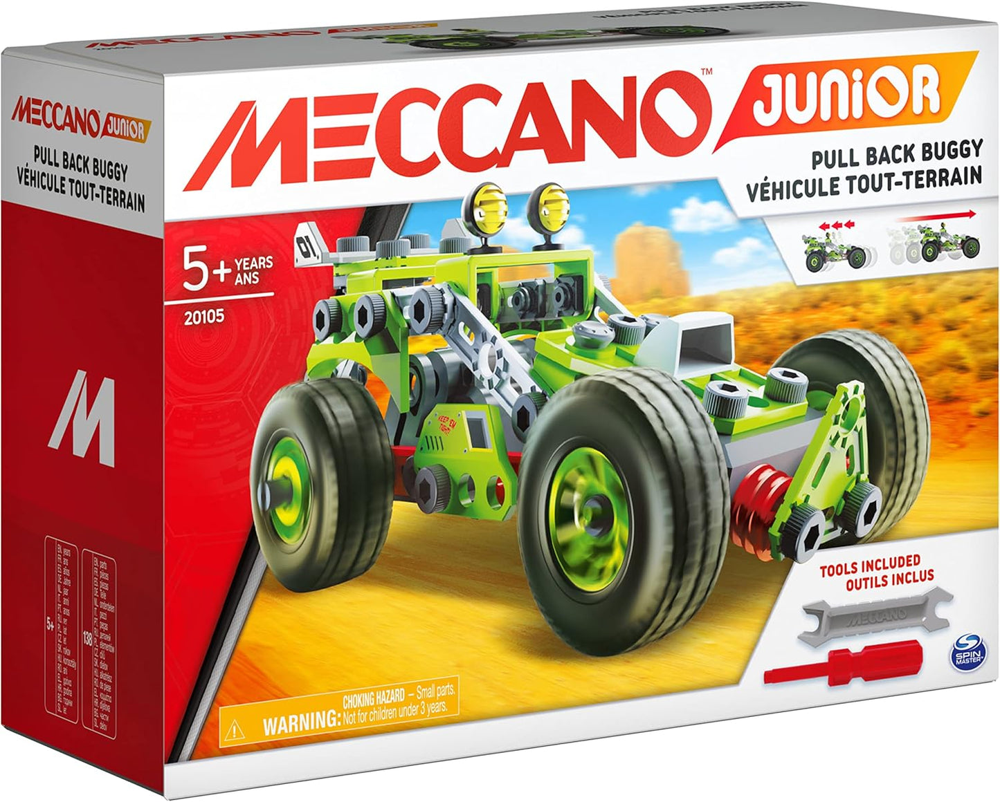MECCANO Junior, 3-in-1 Deluxe Pull-Back Buggy STEAM Model Building Kit, for Kids Aged 5 and Up