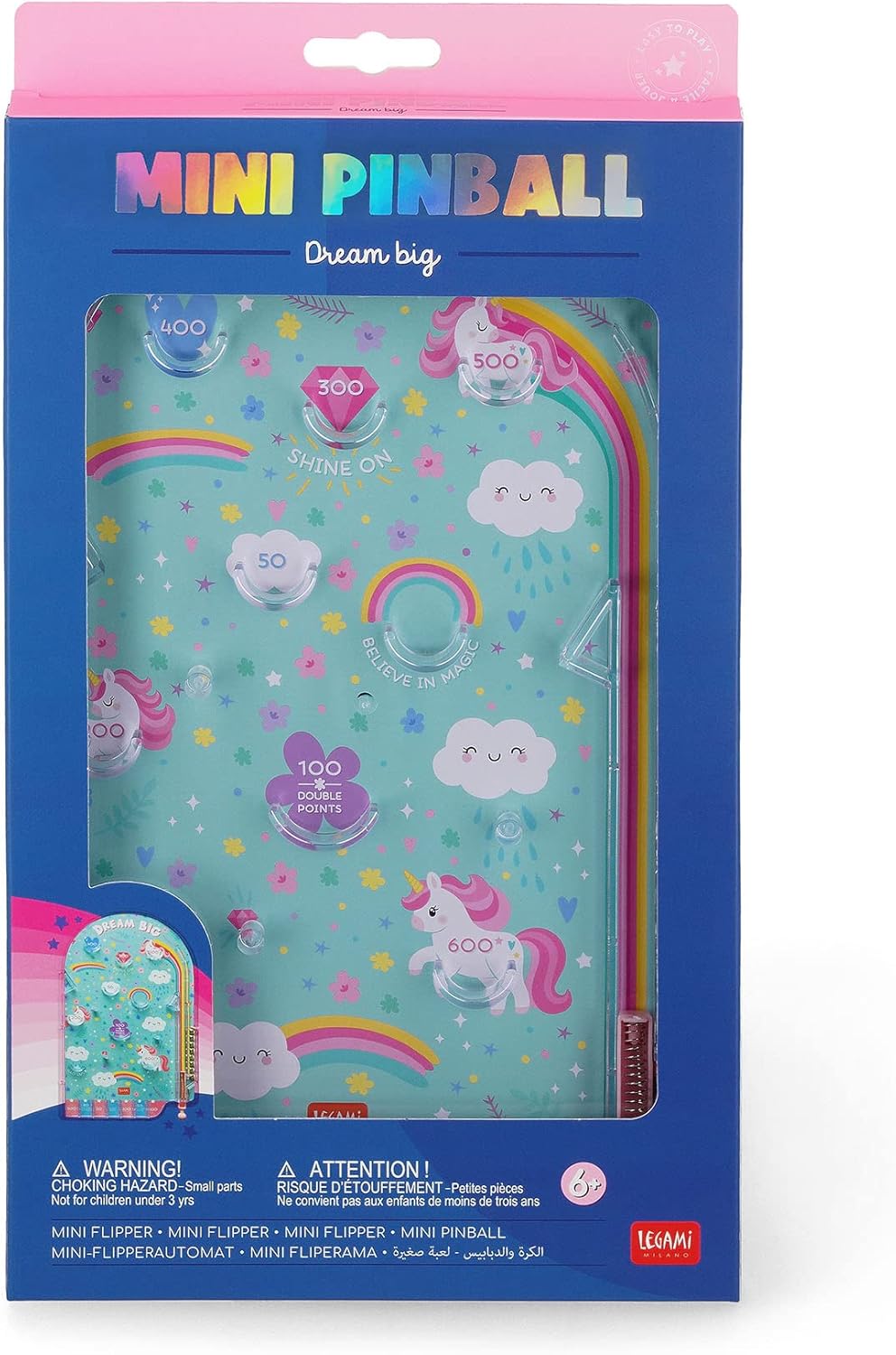 Legami - Mini Pinball, Juego portátil, 17,7 x 29 cm, Tema Unicorn, PBG0003