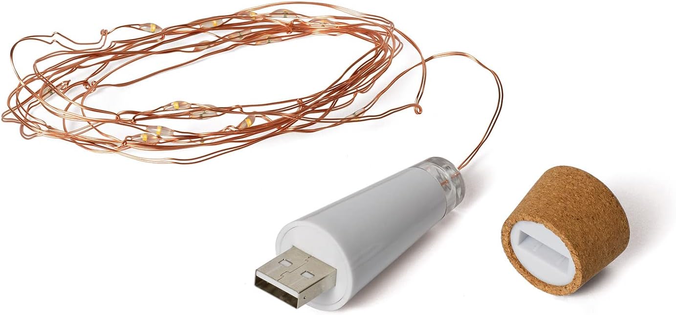 Legami - Glass Bottle with Led Lights Wire, Jar of Stars, 9x20 cm, Charging with USB Cable, 20 LEDs, Warm White Light, Copper Wire, Indoor Only