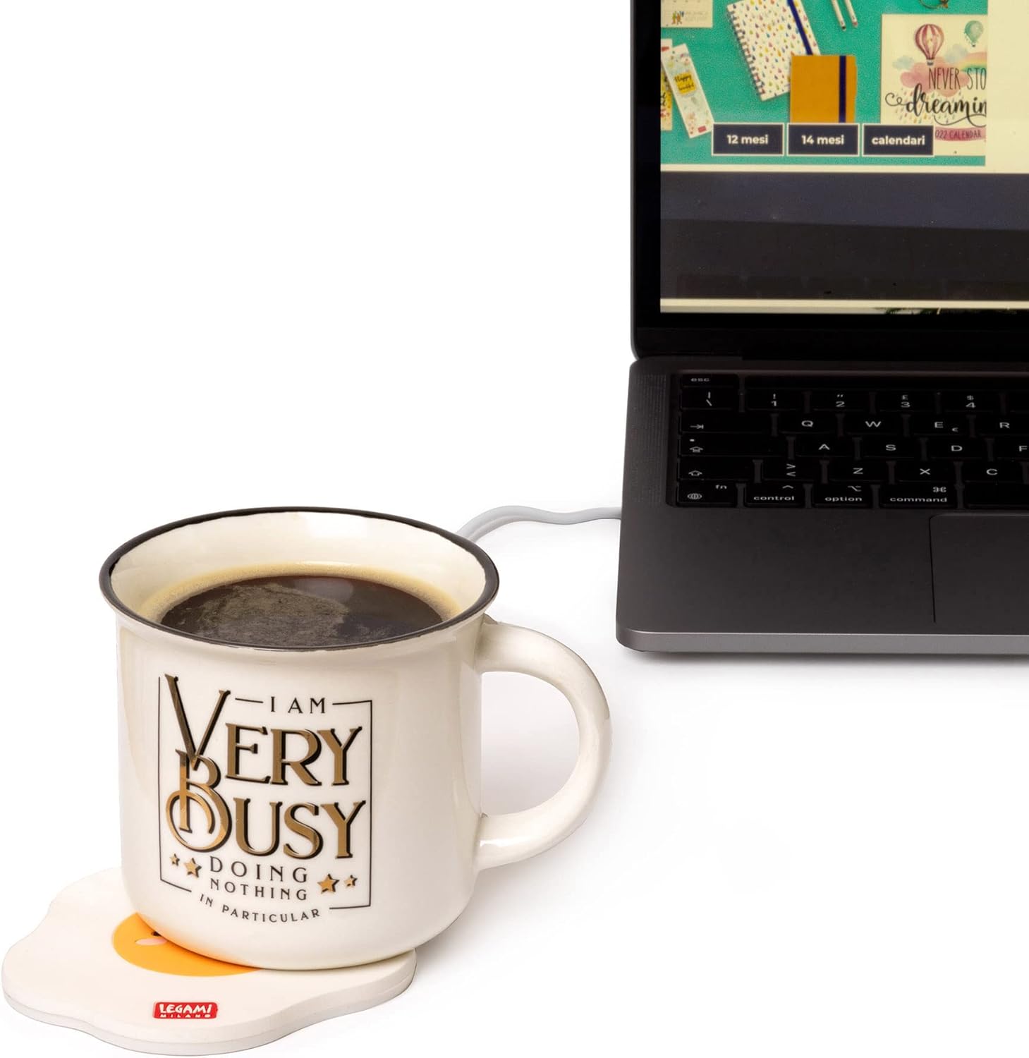 Legami - Scalda Tazza Usb, Warm it up, 10x10 cm, in Vinile, Ideale per Tazze e Bicchieri con Fondo Piatto, Ingresso USB, Tema Egg
