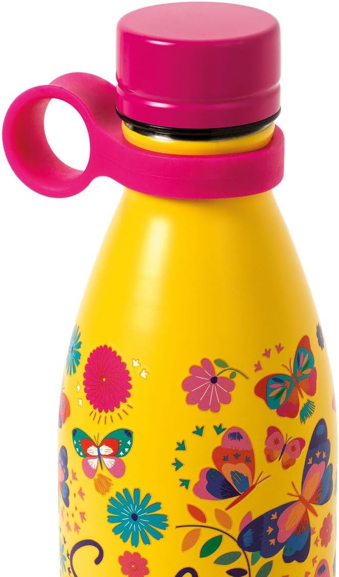 Legami - Hot&Cold 800 ml Thermal Bottle, Diameter 8 cm, Lightweight and Durable, Airtight Closure, Removable Silicone Handle, Butterfly Theme, Soul Full of Sunshine, BPA and Phthalate Free
