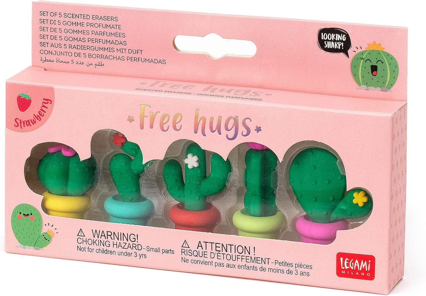 Legami - Set of 5 Scented Erasers, Strawberry Aroma, 3x5 cm, Succulent-Shaped Erasers, Resistant, CE0002