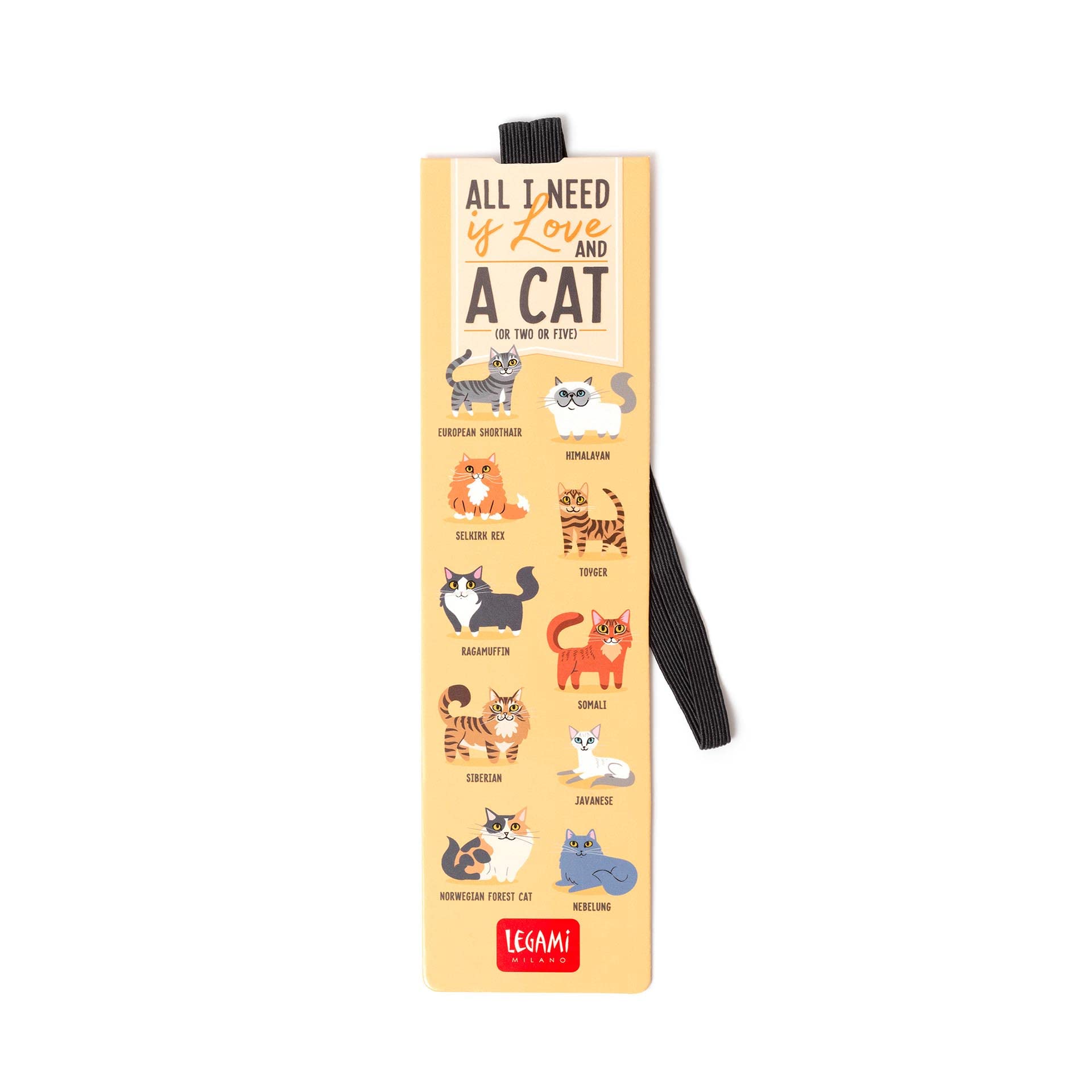 Legami - Bookmark with Elastic Page Marker, Also Useful to Keep The Book Closed, in Certified plasticized Paper, 4.8 x 17.5 cm, Kitty Theme
