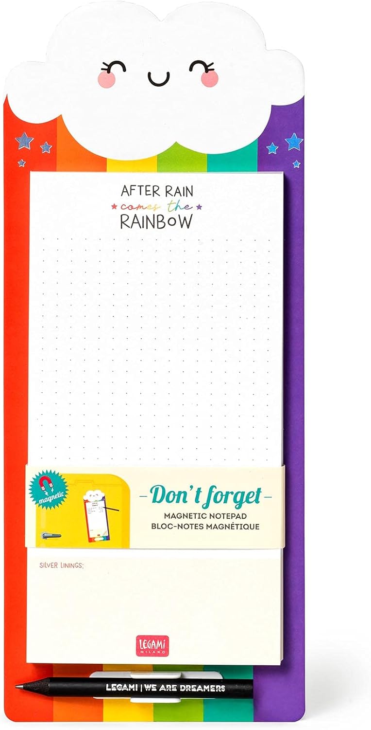 LEGAMI - Don't Forget magnetic notepad, 11 x 26 cm, FSC® certified paper, 80 g/m² paper, hard card holder, magnetic base, rainbow theme, 60 sheets removable