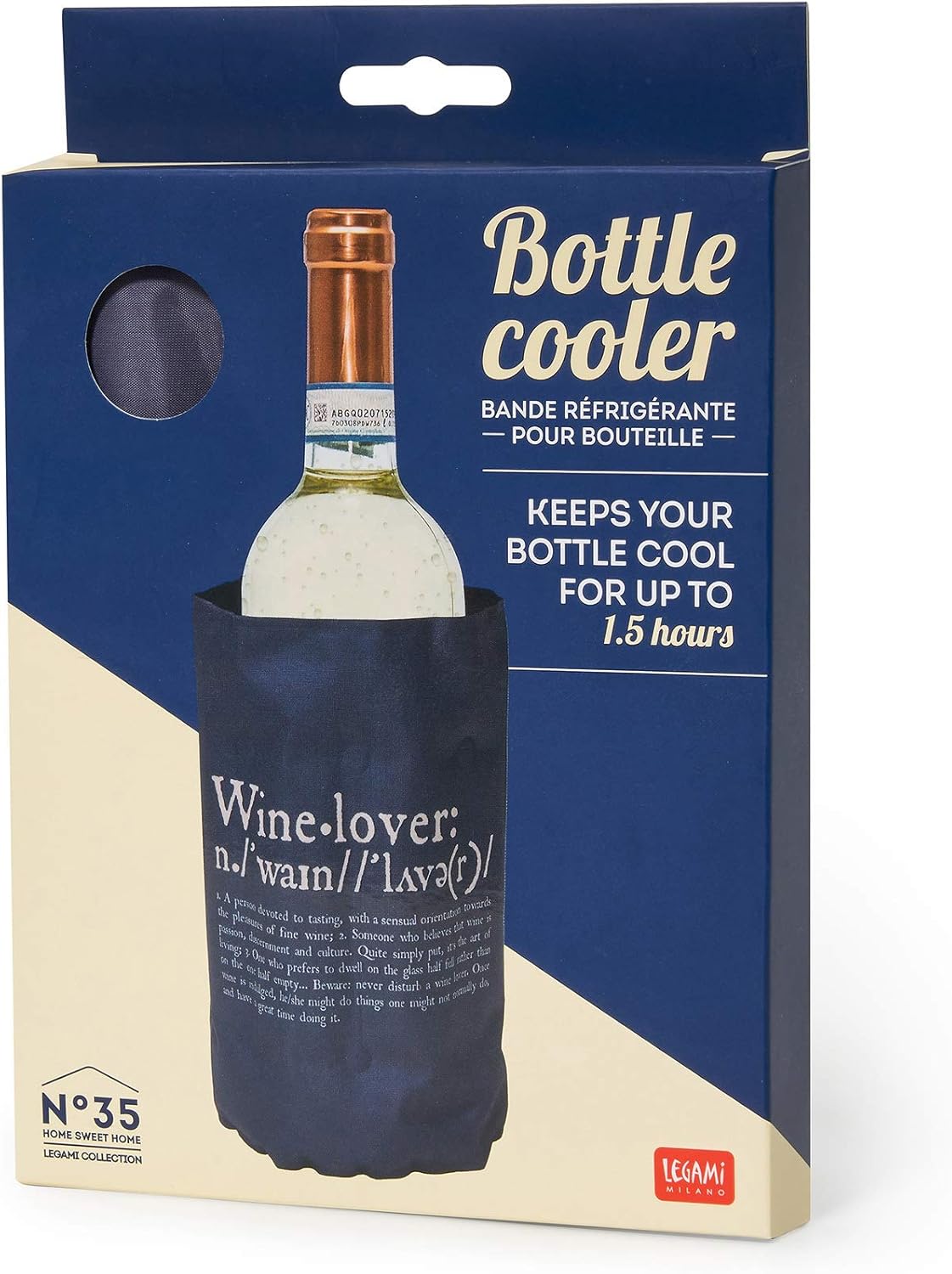 Legami - Cooling Sleeve for Bottles, Bottle Cooler, 36x18 cm, made of Polyester, Keeps Bottles Cool for up to an Hour and a Half, After 2 Hours in the Freezer it's Ready to Use - Wine Lover Theme