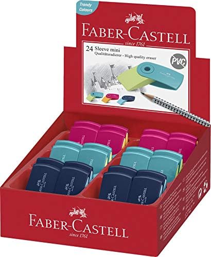 Faber Castell Rubber Mini Sleeve Closable Display 24 Pieces Erasers, Multicoloured, 9555684679765