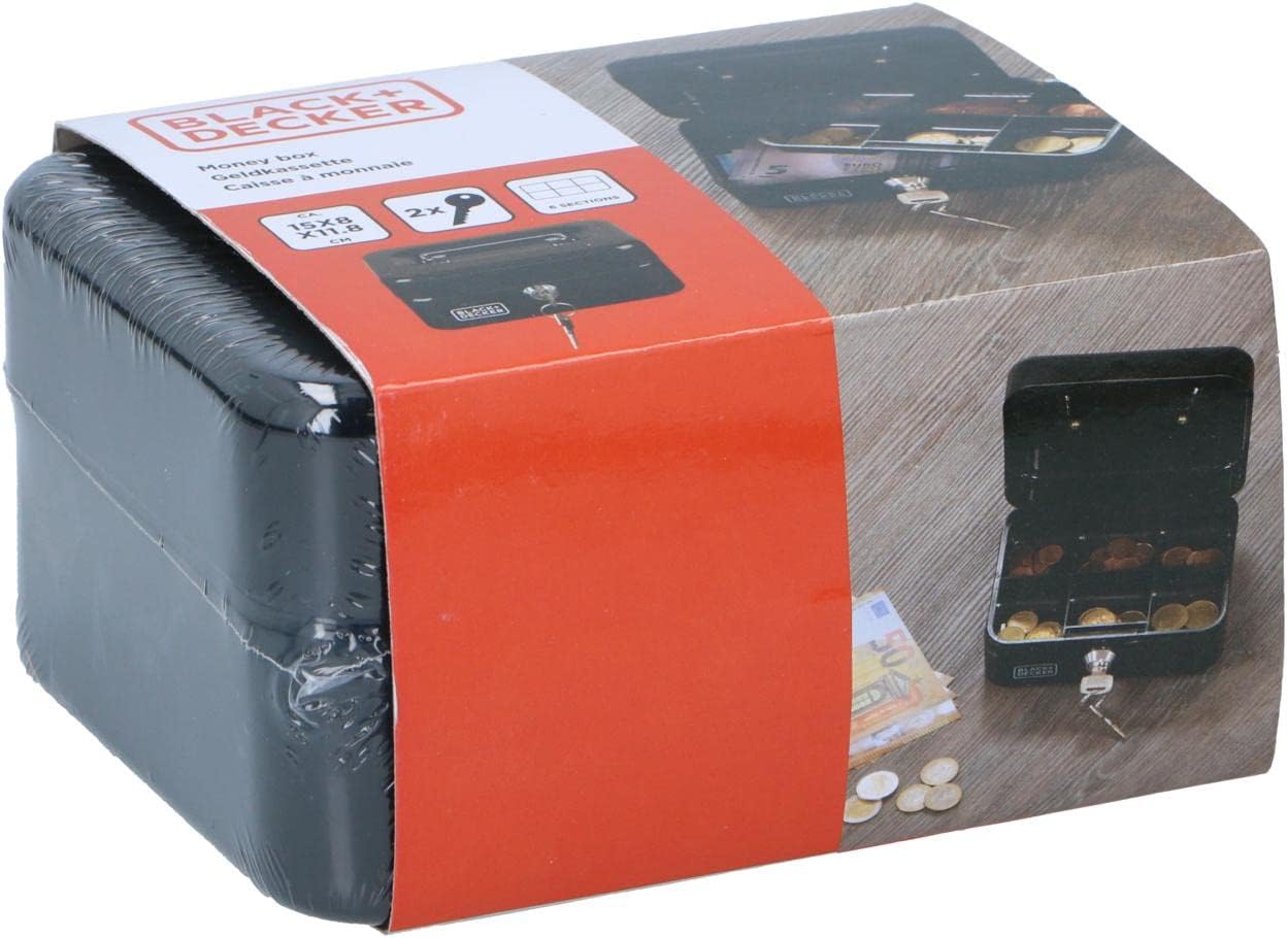 Black+Decker Geldkistje Zwart met Sleutel 6 Vakken