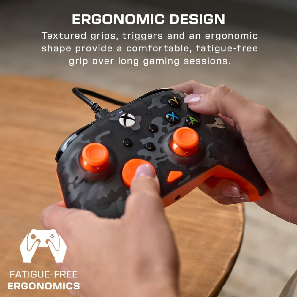 Turtle Beach Rematch Core Ghost Camo Nero/Arancione - Gamepad cablato - Con licenza per Xbox Series XS, Xbox One e PC - Pulsanti audio, motori Rumble e grilletti a impulsi, cavo da 3 m
