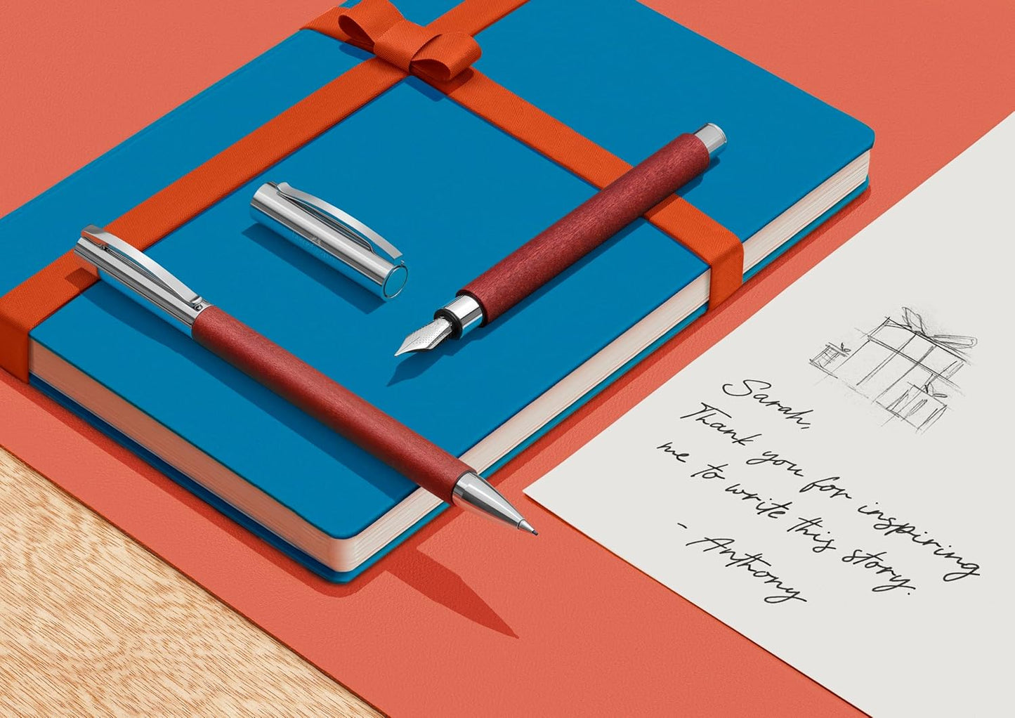 Faber Castell 148180 - Pluma estilográfica con cuerpo en madera de peral, plumín de acero inoxidable, trazo M