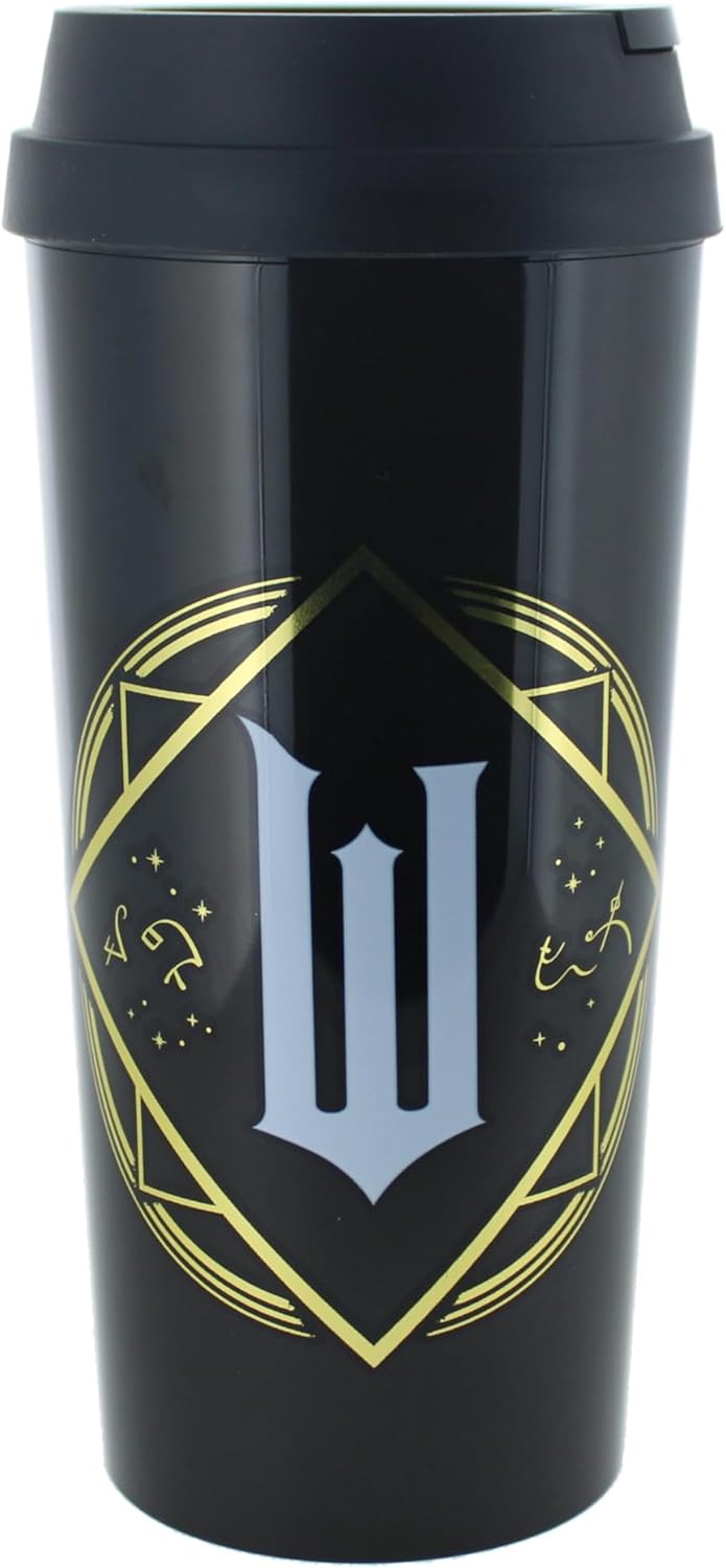 Blueprint Collections Tazza da viaggio a tema malvagio, 450 ml, nera con design in lamina d'oro