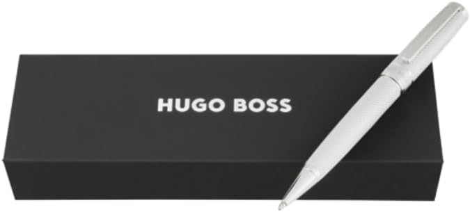 BOSS HUGO Totem HSY5764 Ballpoint Pen - Design Writing Instrument with Twist Mechanism - Elegant Metal Ballpoint Pen with Gift Box - Business Pen for Men (Chrome