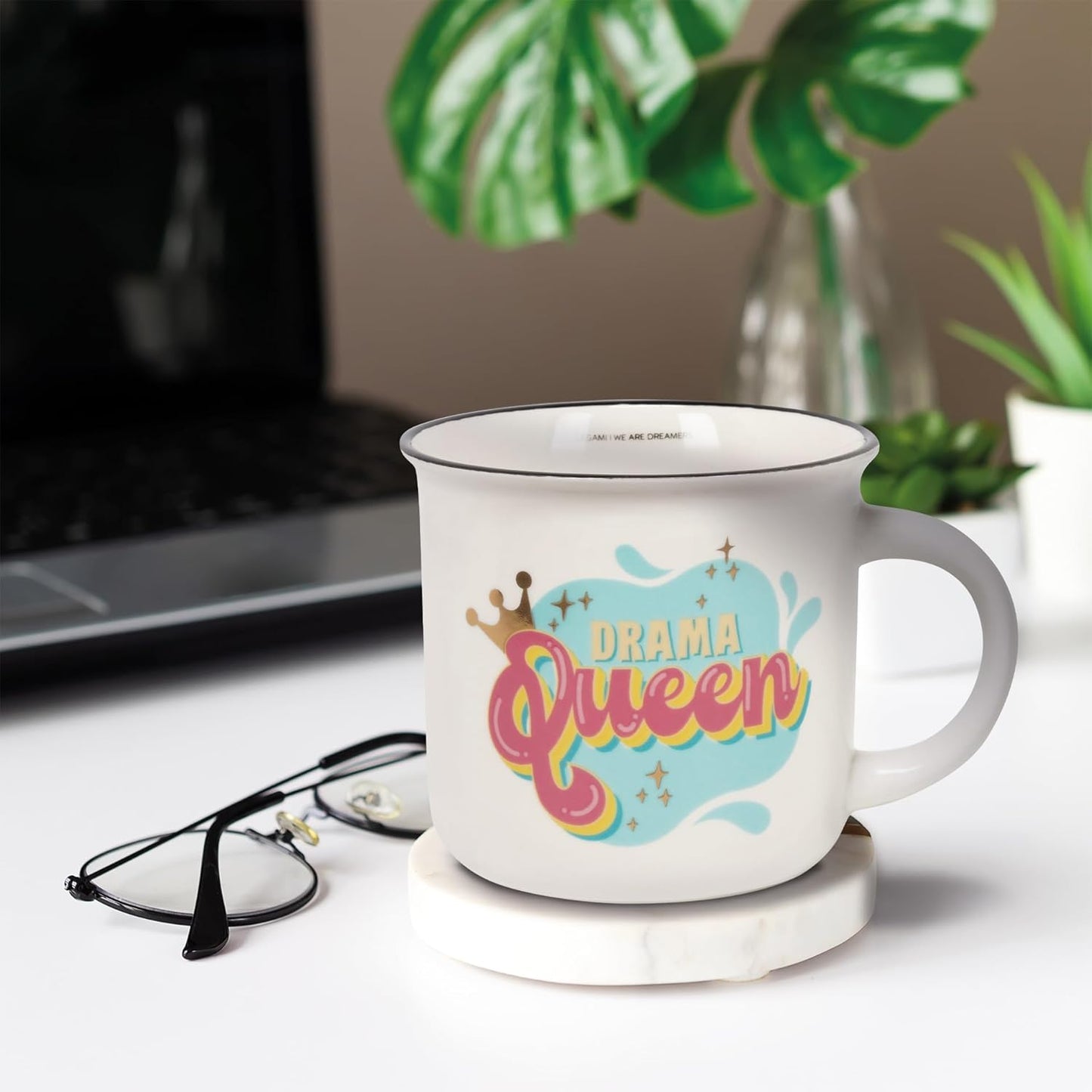 Legami - Cuppuccino Mug, New Bone China, Breakfast Cup, Dishwasher Safe Coffee Tea Mug, Diameter 10 cm, Capacity 350 ml, Drama Queen Theme